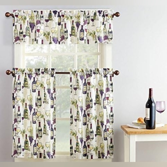 New Mainstays Ivory Valance With Multicolored Wine Theme Print Window Curtain 4 - Picture 1 of 8